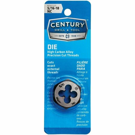 CENTURY DRILL TOOL Century Drill & Tool 5/16-18 National Coarse 1 In. Across Flats Fractional Hexagon Die 96203